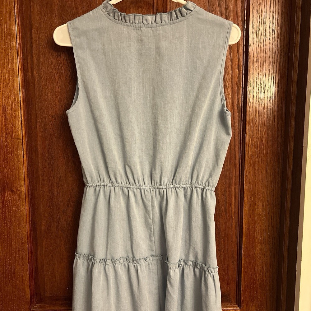 Cupshe Medium Light BlueRuffle Tie Neck Sleeveless Tiered Mini Dress Womens Boho - Picture 4 of 5